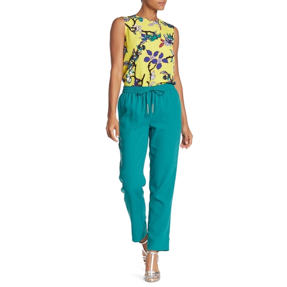 DVF Bennet Drawstring Crepe High Waist Juniper - Picture 1 of 2